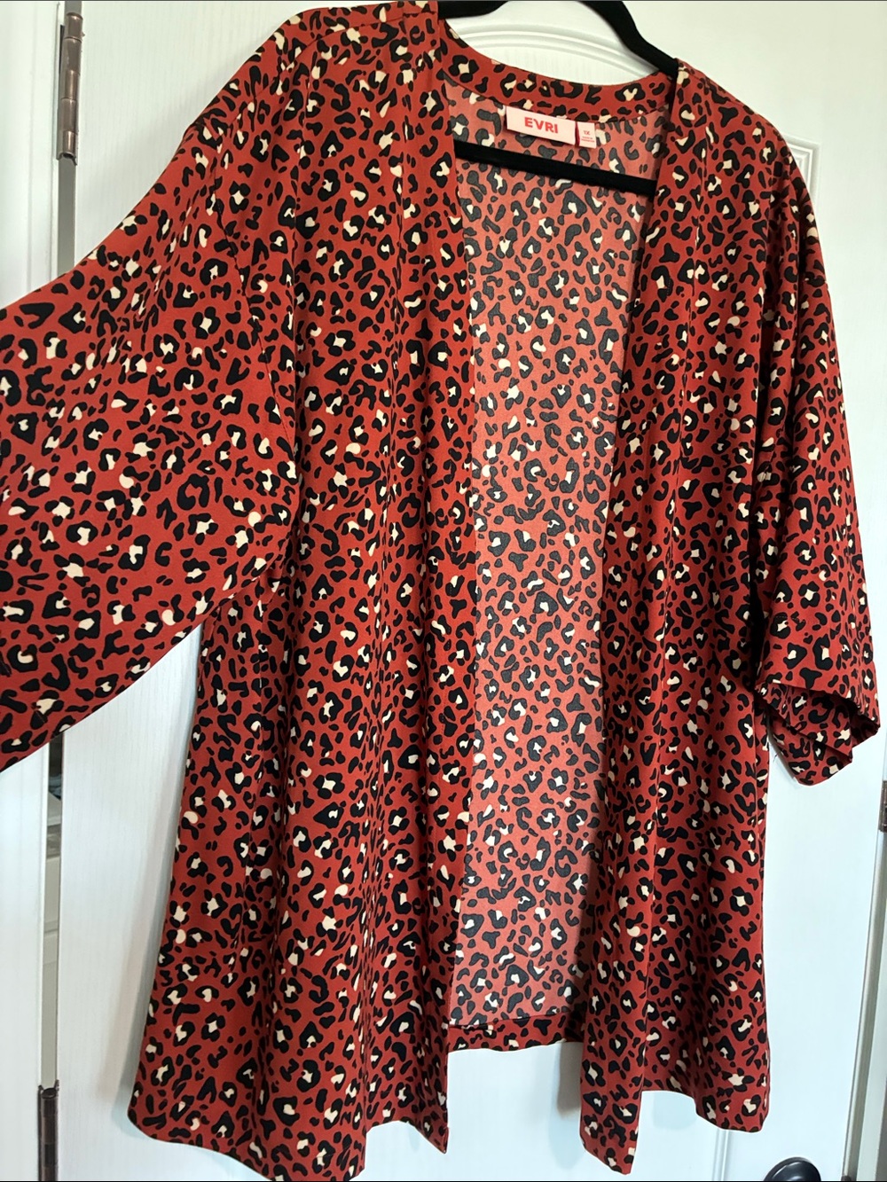 EVRI Red Leopard Print Open-Front Kimono